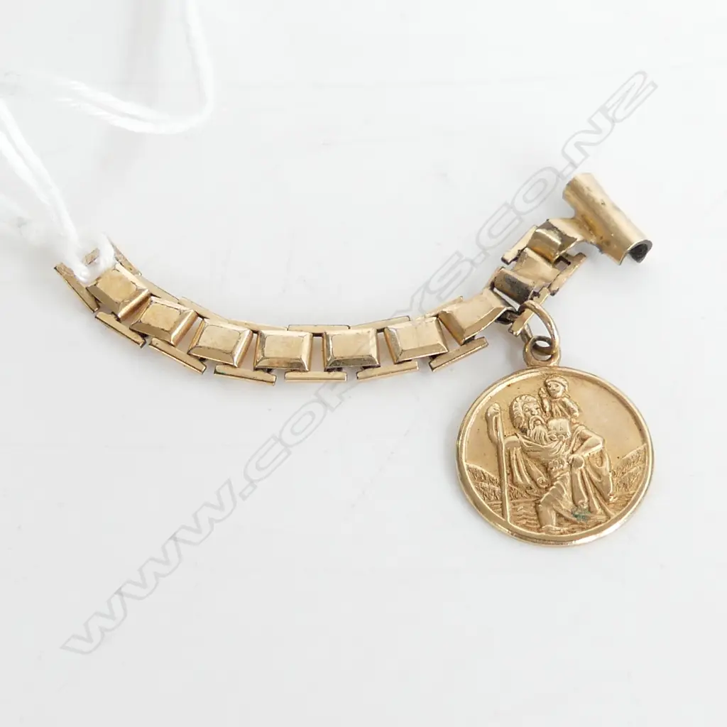 9CT GOLD ST CHRISTOPHER MEDAL PLUS PART 9CT WATCH CHAIN, TOTAL 1.5gm Image 1++