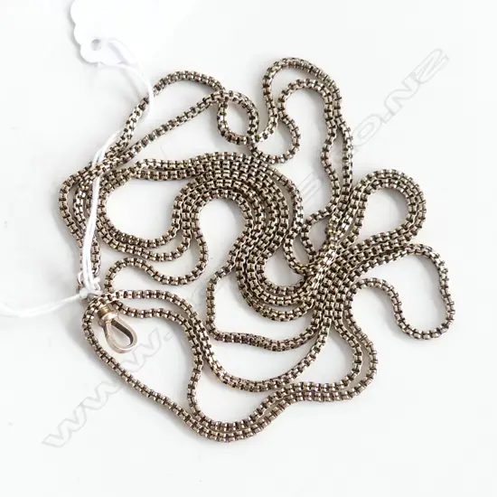 c1900 9ct BOX TYPE LINK LONG MUFF CHAIN L.1550mm 37.5gms 