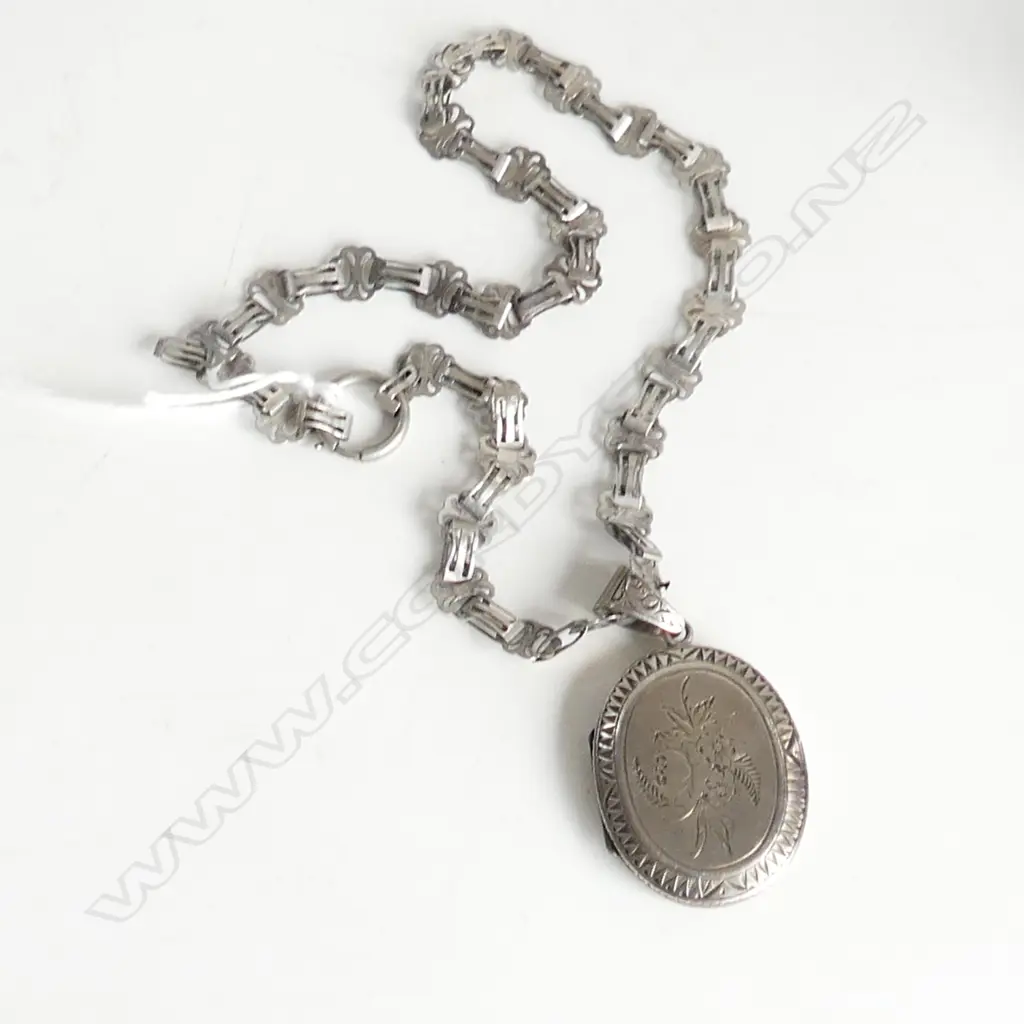 OLD SILVER CHAIN & LOCKET chain L.380mm Image 1++
