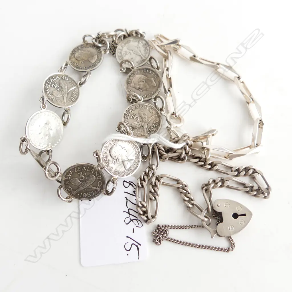 SILVER NZ THREE PENCE BRACELET + 2 OTHER SILVER BRACELETS Image 1++