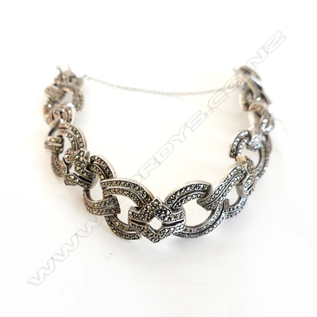 VINTAGE GERMAN SILVER & MARCASITE BRACELET Image 1++