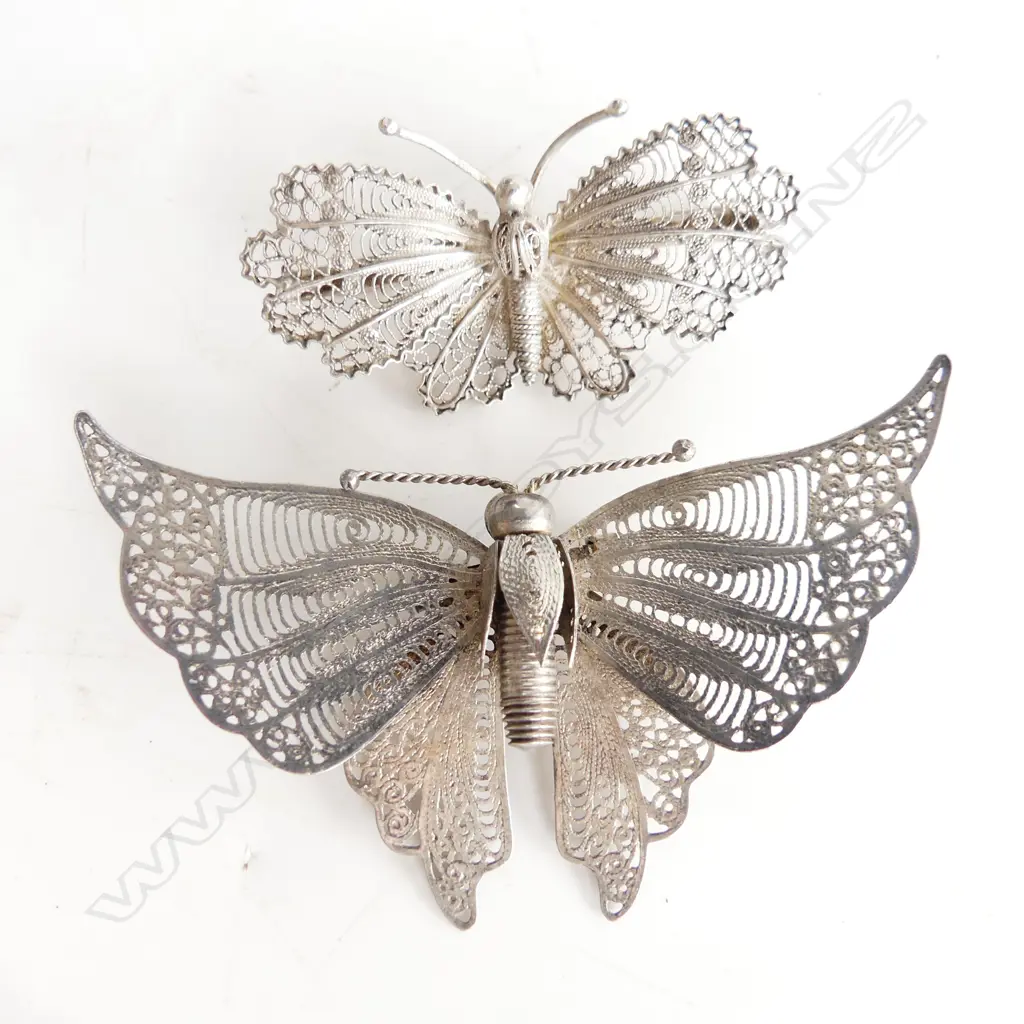 2 BUTTERFLY BROOCHES, SMALLER 800 SILVER Image 1++
