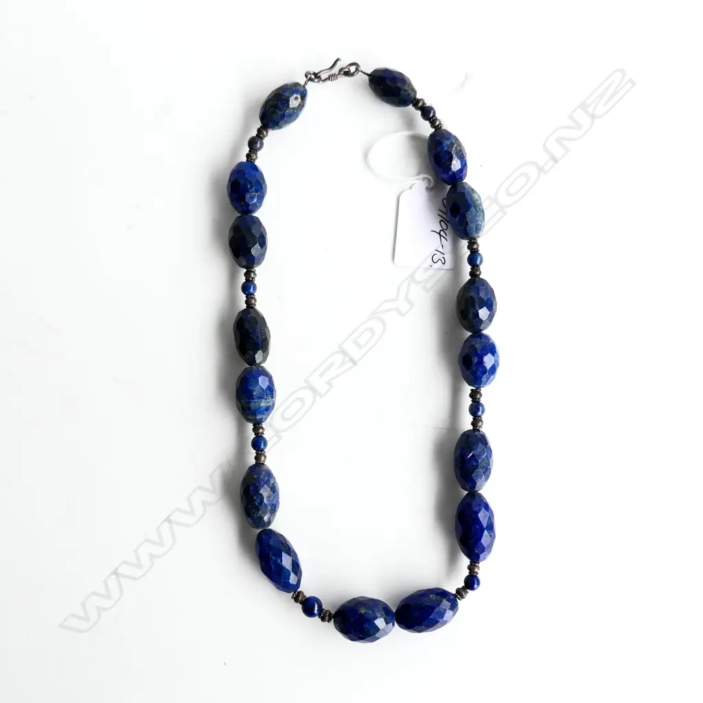 OLD AFGHANI FACETED LAPIS LAZULI NECKLACE L.522mm facetted oval lge beads Image 1++