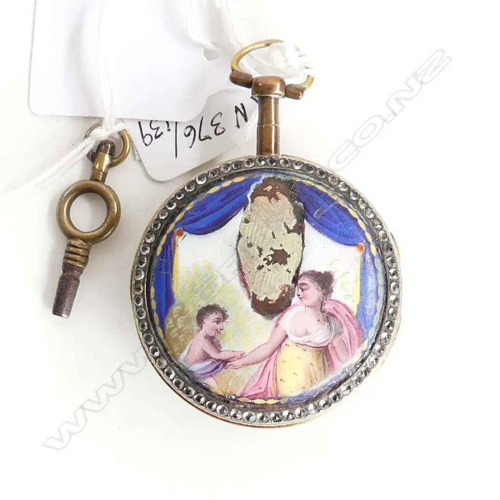 18th/19thC ENAMELLED & GILDED FUSSEE POCKET WATCH some faults Image 1++