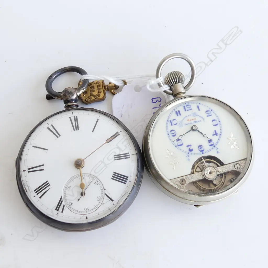 S/SILVER OPEN FACED POCKET WATCH & SWISS POCKET WATCH Image 1++