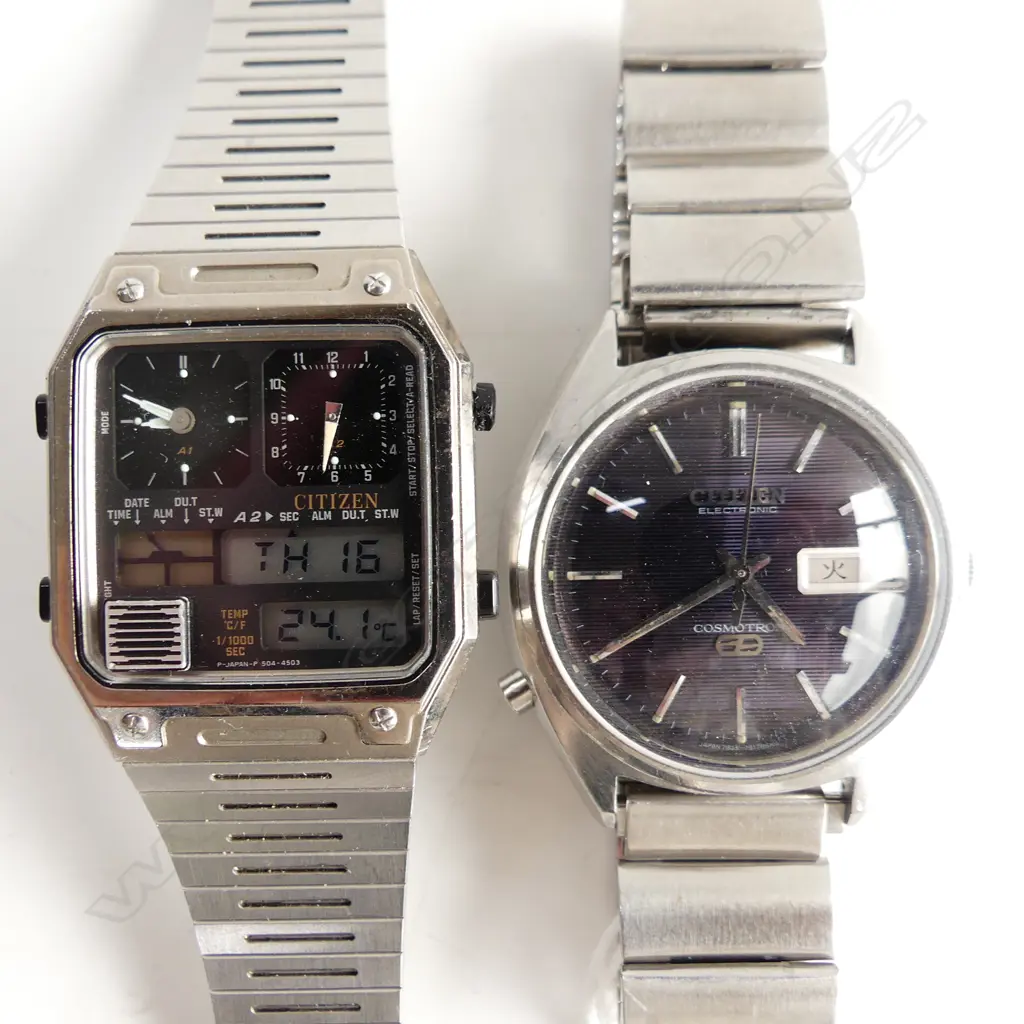 BLACK FACEDCITIZEN COSMOTRONGENTS WRISTWATCH & ANOTHER CITIZEN WRISTWATCH Image 1++