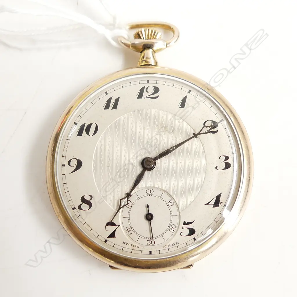 SWISS ROLLED GOLD 15 jewel POCKET WATCH Arabic numerals. running Image 1++
