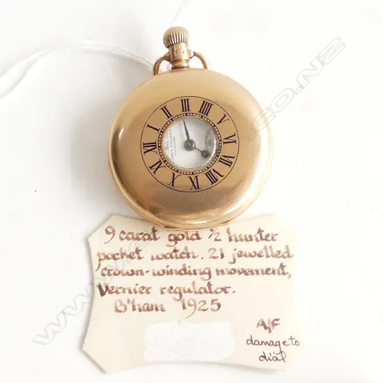 9CT GOLD HALF HUNTER POCKET WATCH IN BOX 70gm (including movement)