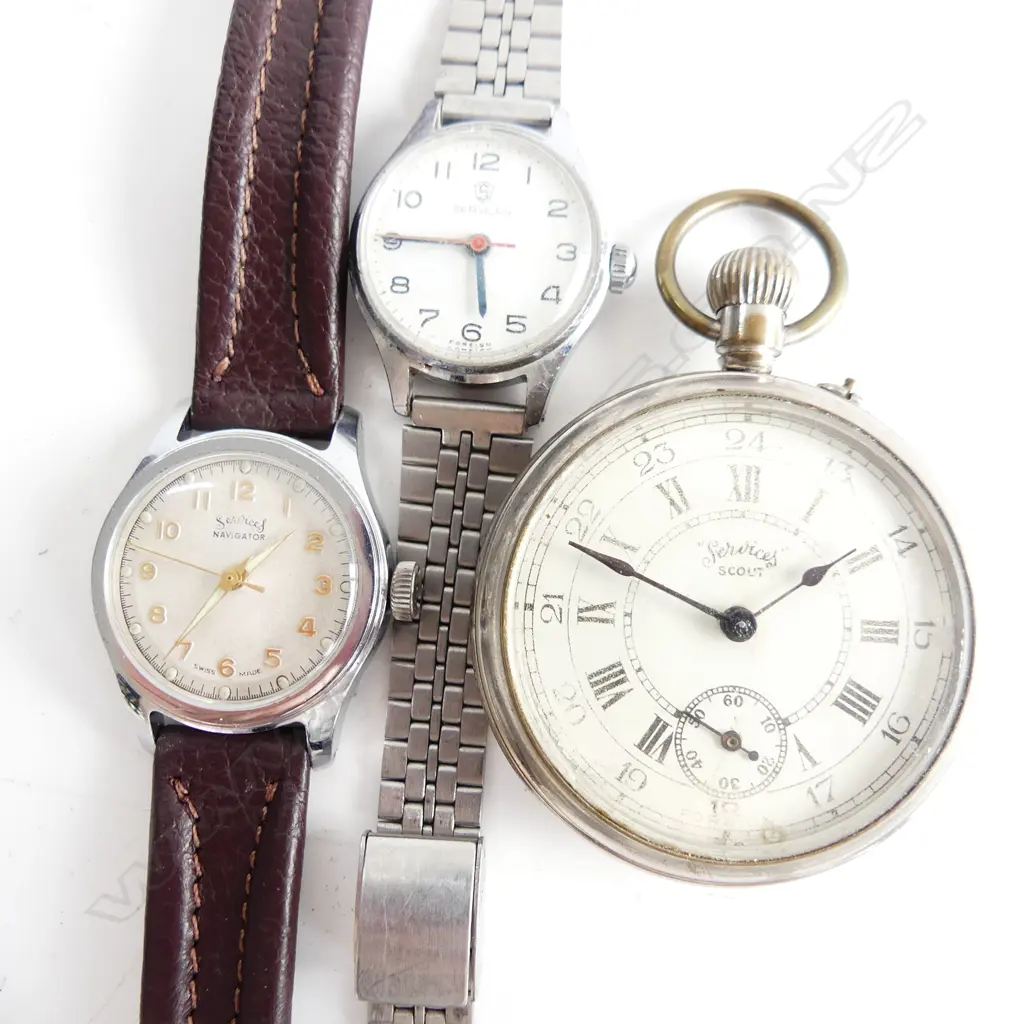 2 SERVICES WRISTWATCHES & 1 SERVICES POCKETWATCH Image 1++