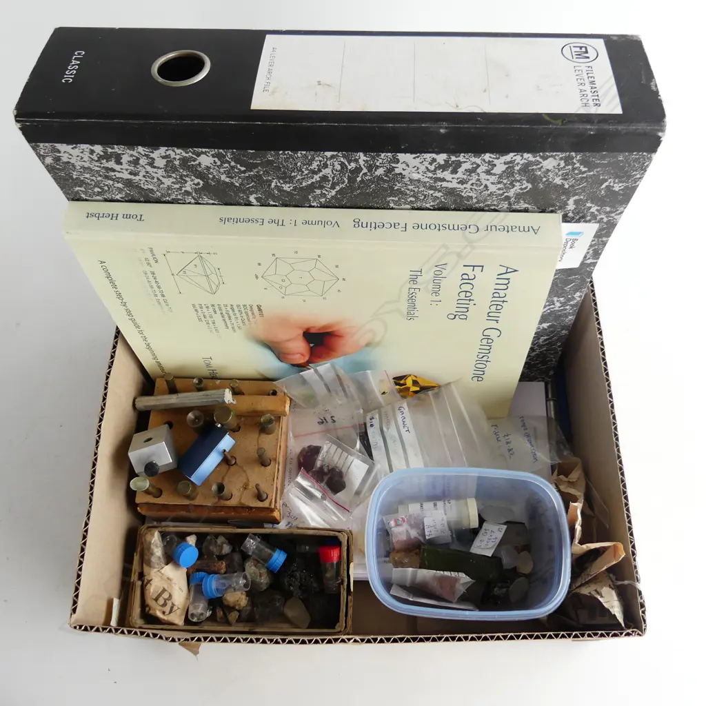 BOX 2 BOOKS AMATEUR GEMSTONE FACETING TOOLS & UNFACETED ROCKS & GEMS Image 1++