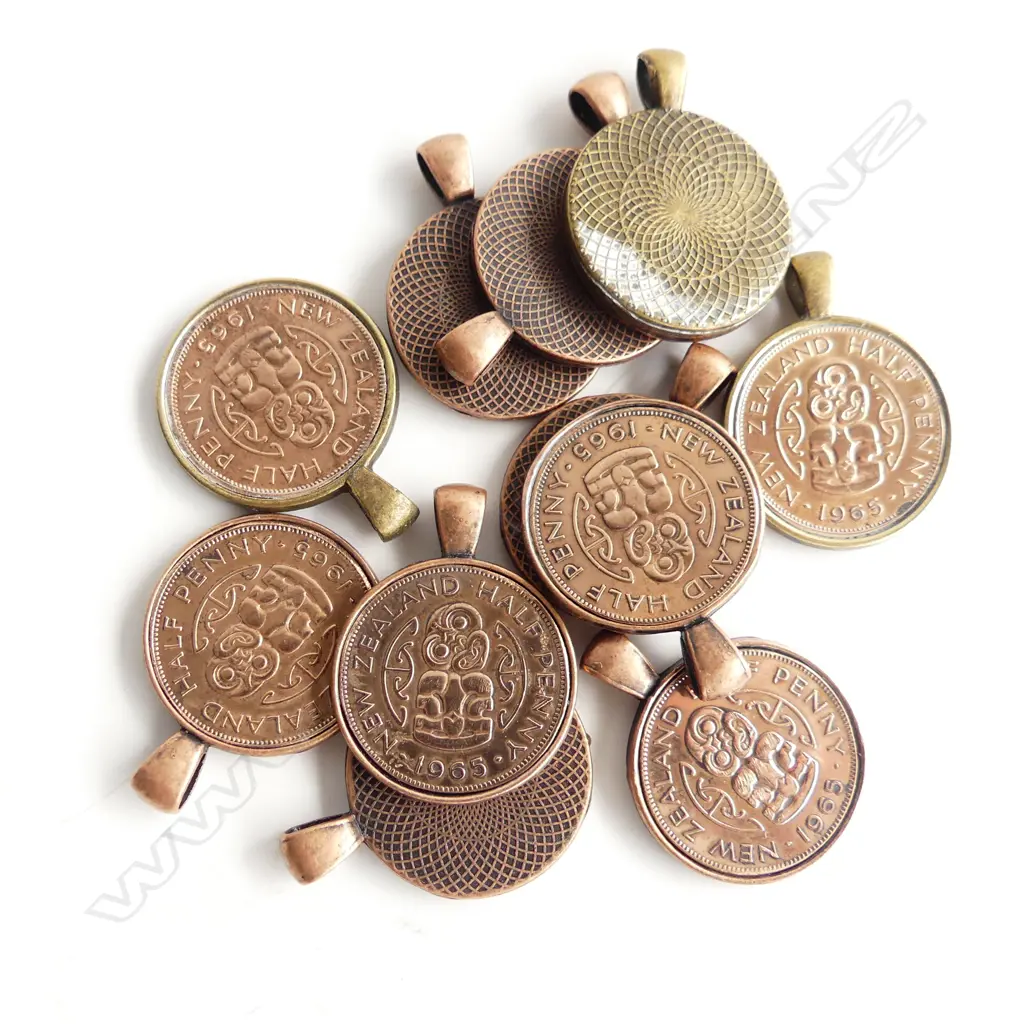12 NZ HALF PENNY PENDANTS Image 1++