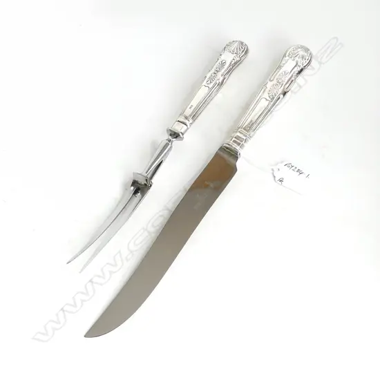SILVER KING'S PATTERN HANDLES CARVING KNIFE & FORK. As new. Sheffield 1995