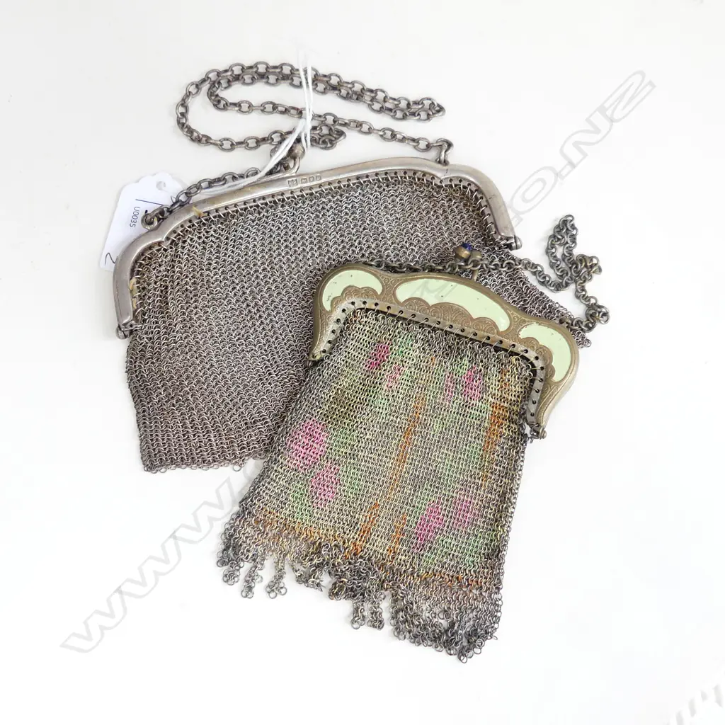 2 MESH PURSES. ONE POLYCHROMATIC OTHER STERLING SILVER  ( LONDON 112GMS) Image 1++