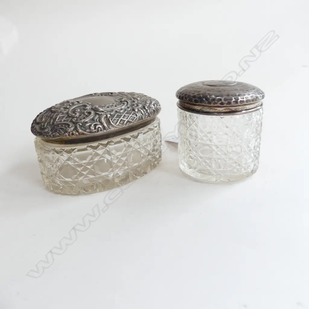 TWO STERLING (BIRMINGHAM) DRESSING CONTAINERS. H.50 & 60mm ( OVAL) 10&33GMS RESPECTIVELY. Image 1++