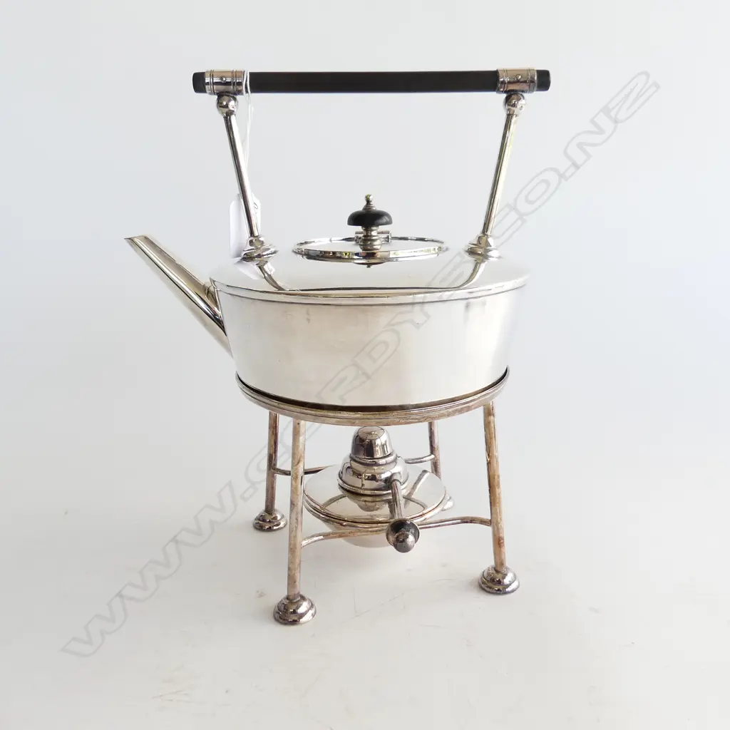 HEAVY SILVER PLATED BARKER BROS TEAPOT ON STAND W BAKELITE HANDLE (Christopher Dresser style) Image 1++