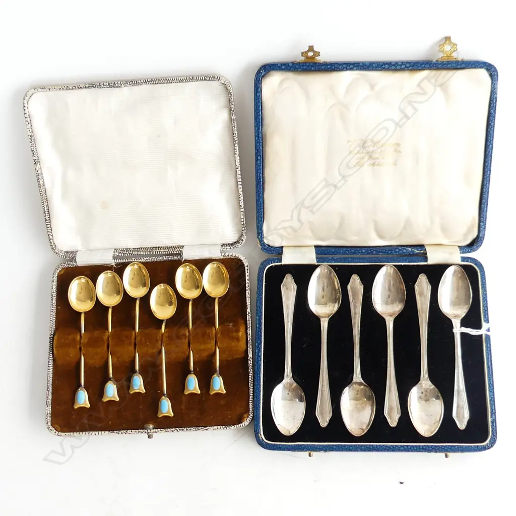 CASED SET 6 SILVER SPOONS 73gms + OTHER CASED COFFEE SPOON SET  Image 1++