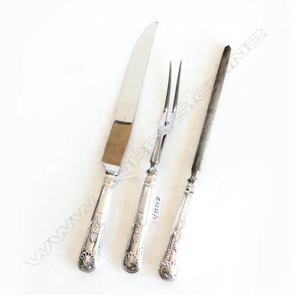 KINGS PATTERN 3PC SILVER PLATED CARVING SET BY VINERS OF SHEFFIELD L. 32CM Image 1++