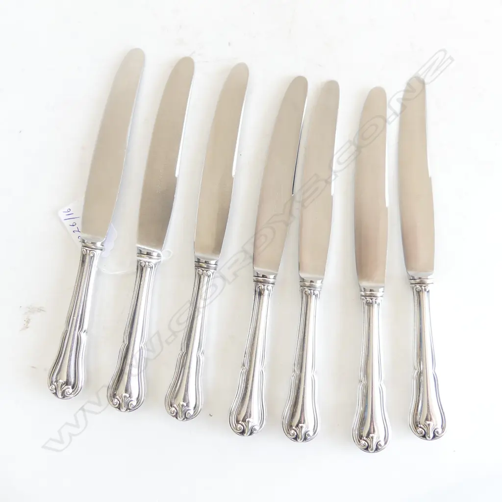 EIGHT ITALIAN 800 STERLING SILVER KNIVES WITH STAINLESS BLADES HALLMARKED & STAMPED 800 L. 204MM Image 1++