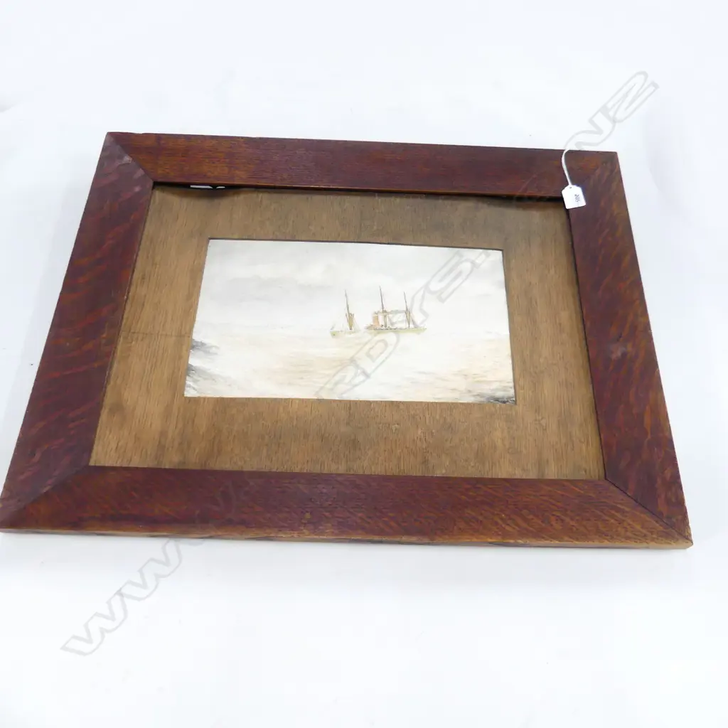 NZ UNION STEAMSHIP CO. MATAI MARINE SHIP WATERCOLOUR IN OAK FRAME SIGNED INSIDE 69CM X 53CM Image 1++
