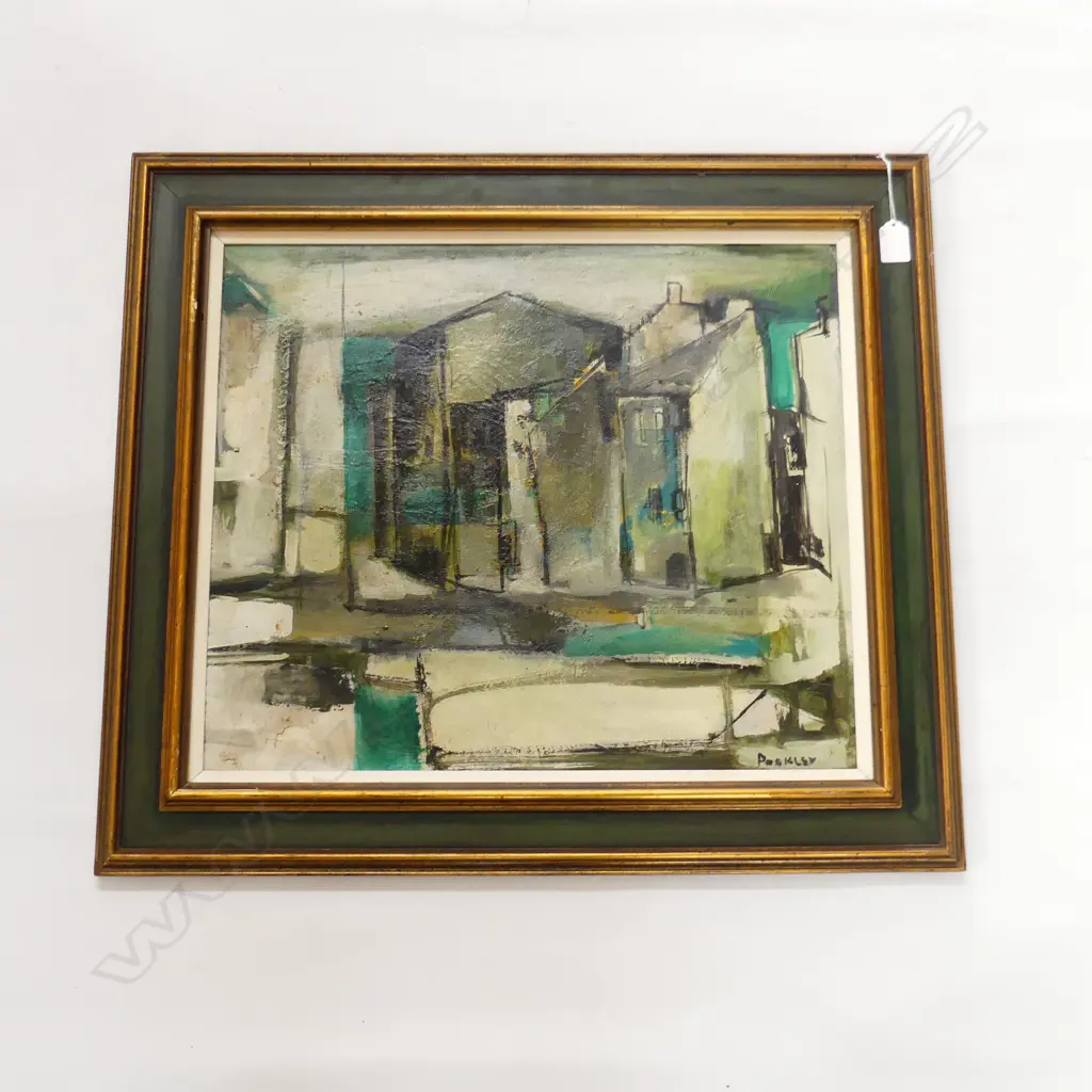 Lesley POCKLEY (1919-) CUBIST OIL 'ITALIAN FISHING VILLAGE' 430 X 510mm Image 1++