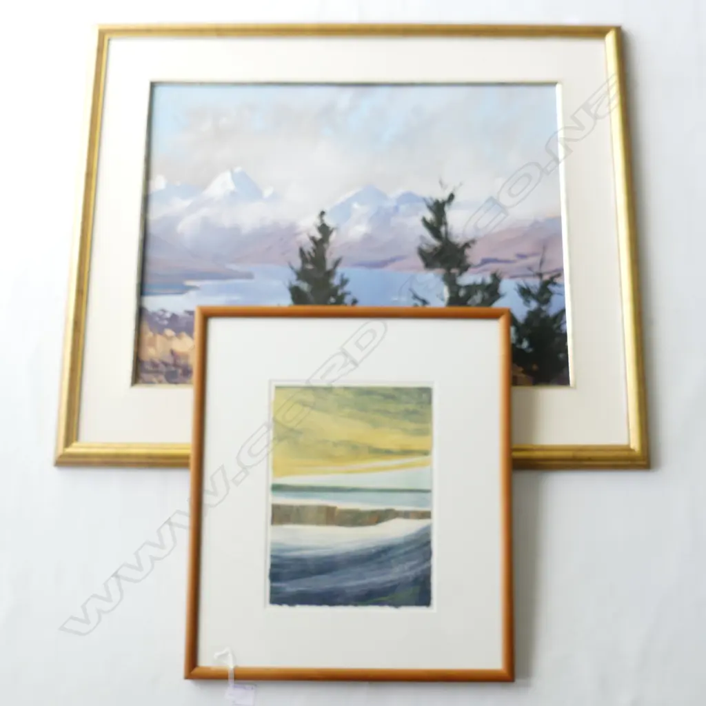 WATERCOLOUR, UNSIGNED (300 X 200mm) & HUNTER, MOUNTAIN SCENE,OIL ON BOARD, SIGNED 590 X 440mm Image 1++