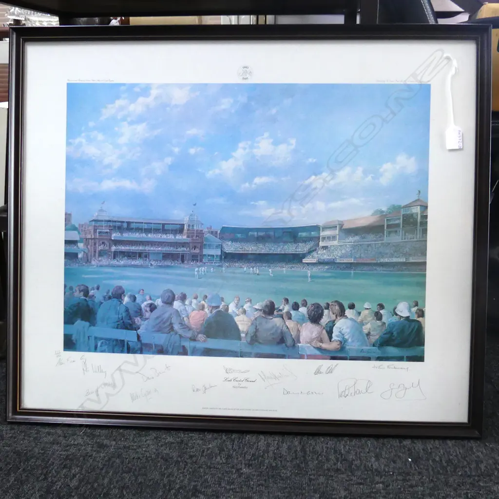 ALAN FEARNLEY, LTD ED PRINT 333/850 LORDS CRICKET GROUND, SIGNED BY ARTIST & 1980 CENT. TEST TEAM 580 X 430mm Image 1++