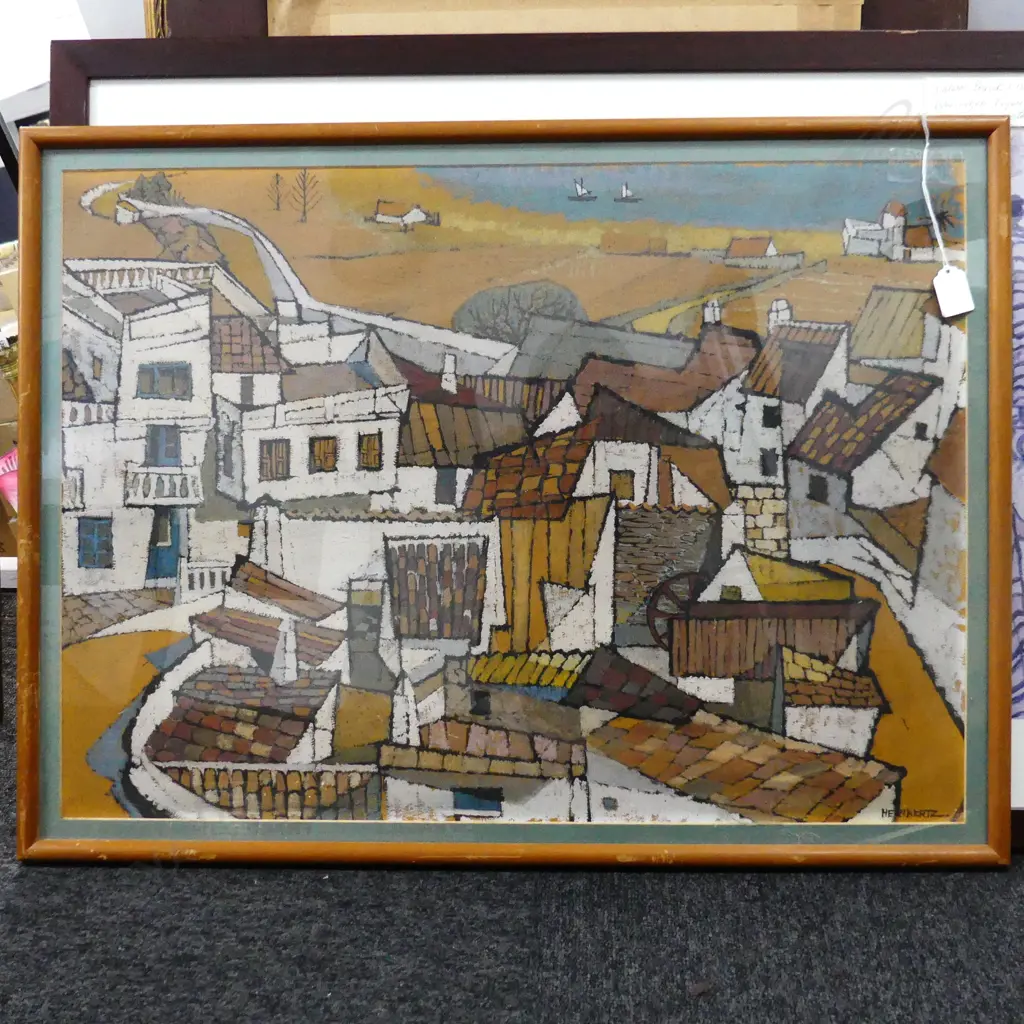 HERIBERTZ ACRYLIC ON PAPER 'SPANISH VILLAGE' 490 x 660mm Image 1++