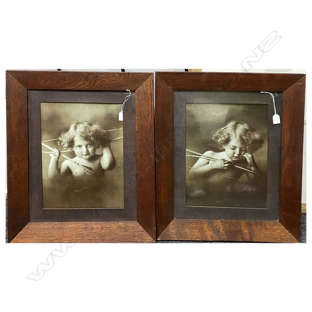 PR VINTAGE 'CUPID AWAKE' 'CUPID ASLEEP' FRAMED PRINTS, (1 NO GLASS), 400 x 300mm Image 1++