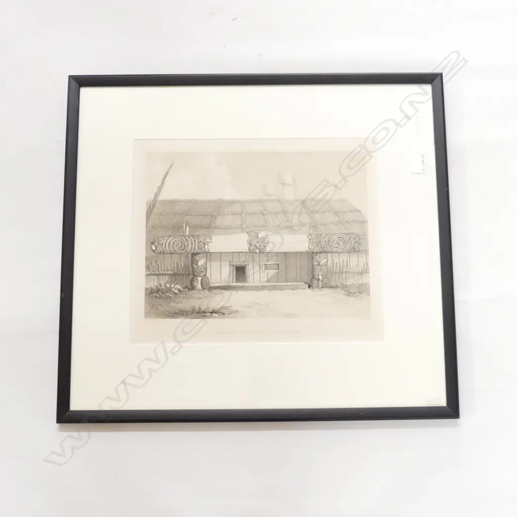 J W Giles (engraver) George French Angas (Artist) 'Entrance to a house at Raroera Pah, Waipa'1847 Image 1++