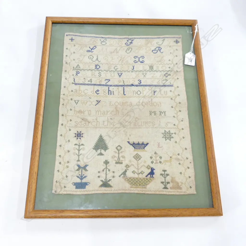 ANTIQUE SAMPLER, FRAMED 450x350mm Image 1++