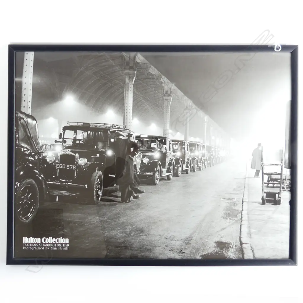 FRAMED B&W HUXTON COLLECTION PRINT 'TAXI RANK AT PADDINTON 1950" PHOTOGRAPHER, SLIM HEWITT 690 X 600mm Image 1++