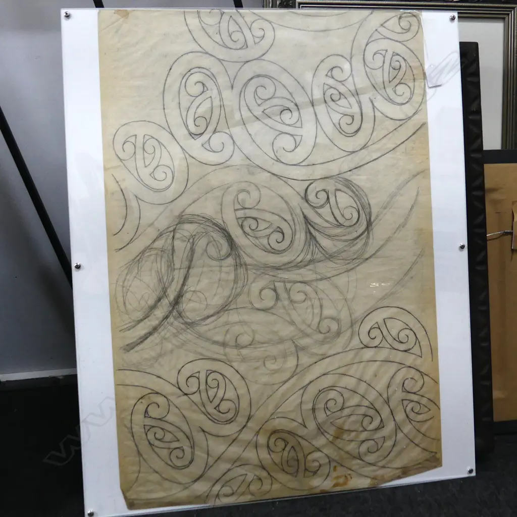 THEO SCHOON ORIGINAL WORKING DRAWING c1957 ON ARCHITECT PAPER (framed between acrylic sheets) EX JOHN LEECH GALLERY COLL Image 1++