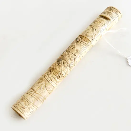 ANTIQUE JAPANESE CARVED BONE TANTO HANDLE & SCABBARD (NO KNIFE) L.250mm