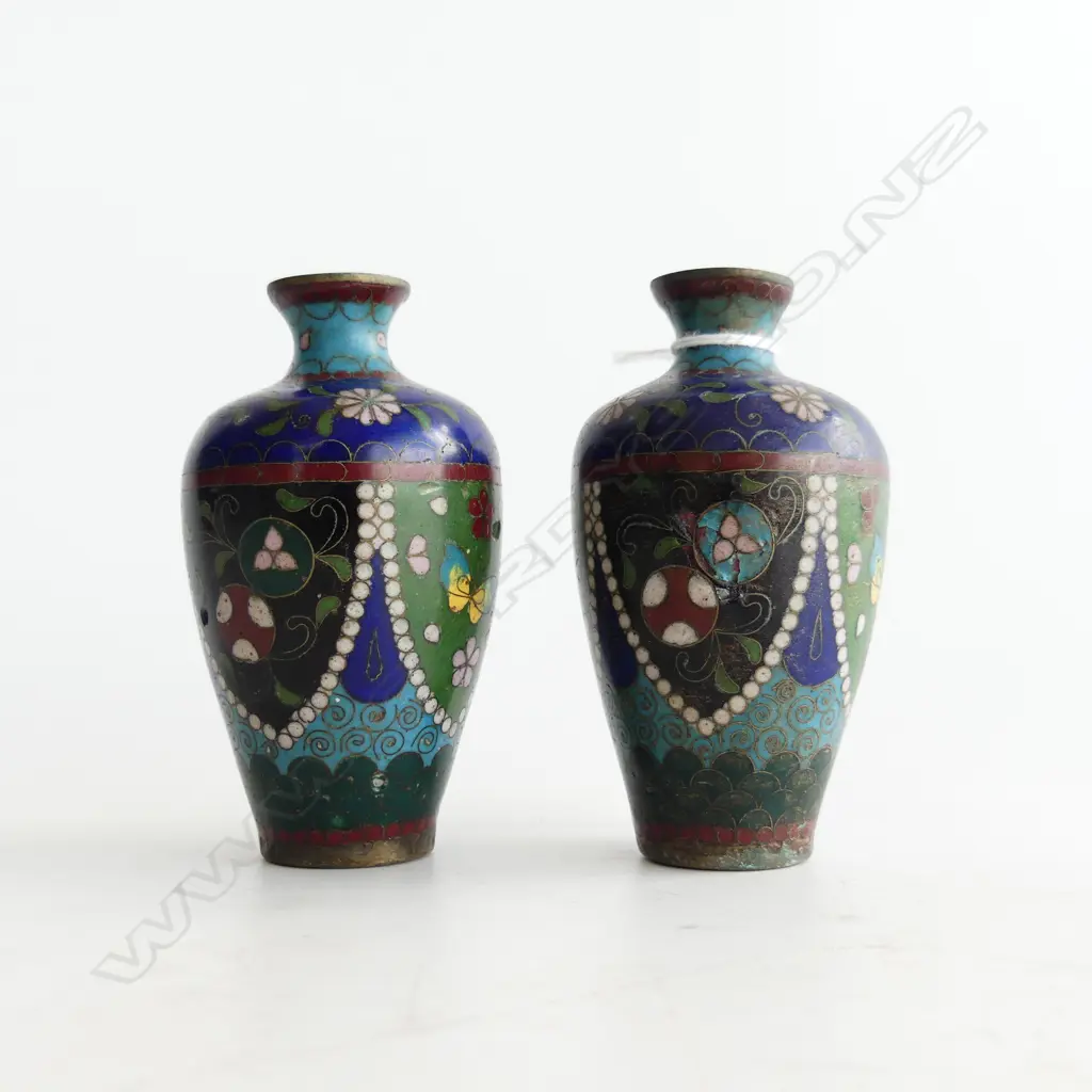 MATCHING PAIR 19THC JAPANESE CLOISONNE VASES H.95mm IN FINE CONDITION Image 1++