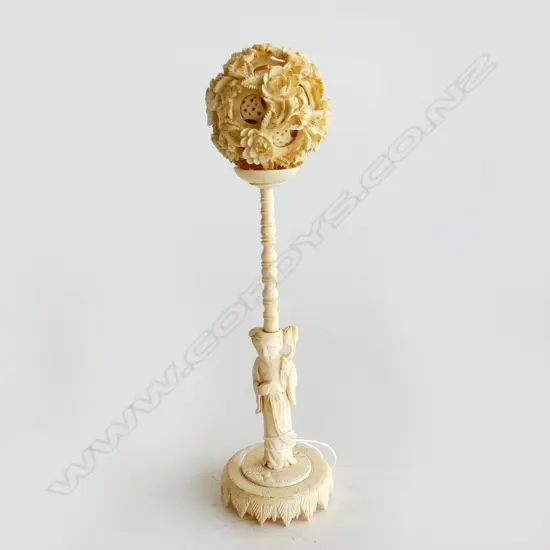 IVORY PUZZLE BALL ON STAND H.215mm