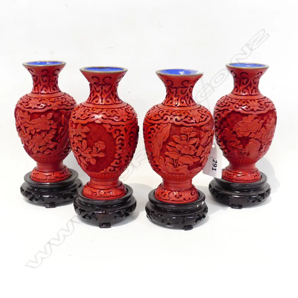 4 CINNABAR VASES ON STANDS H.150mm Image 1++