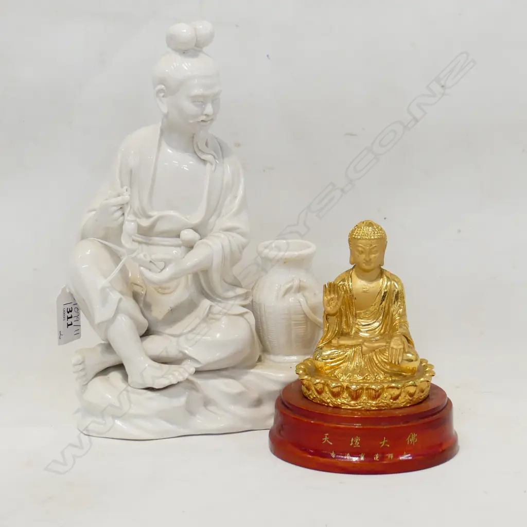 BLANC DE CHINE FIGURE H.240mm / GILDED METAL BUDDHA H.130mm Image 1++