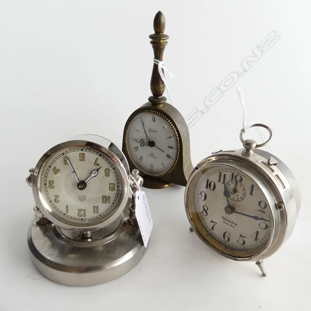 3 BEDSIDE ALARM CLOCKS BABY BEN H80 HALLER  H80MM * SWIZA H145MM Image 1++