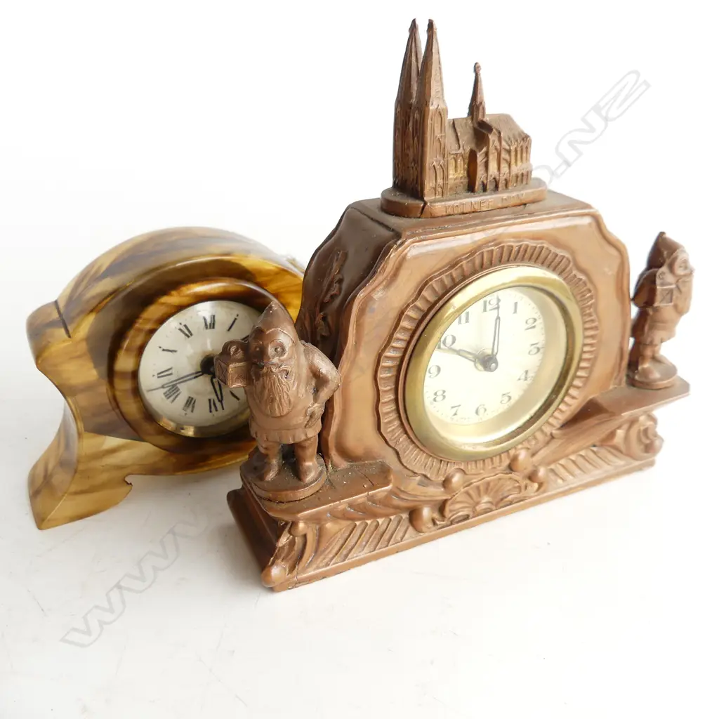 GERMAN BRONZED KNOME MANTLE CLOCK H160MM & FAUX TORTISHELL CLOCK H80MM Image 1++