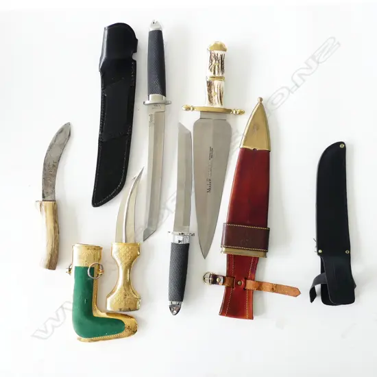 5 ASST. QUALITY KNIVES; 4 w. SCABBARDS...