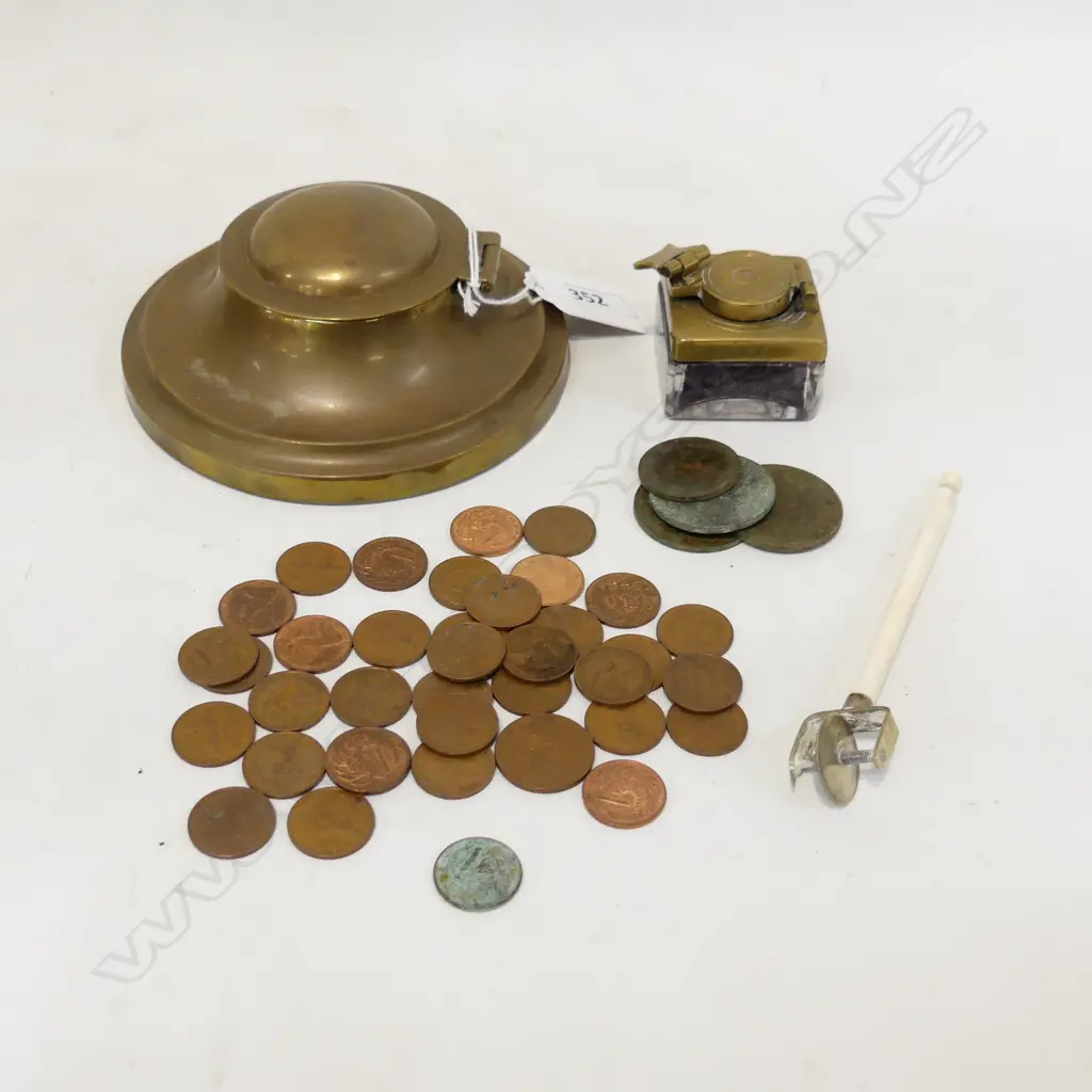 2 INKWELLS 120mm dia, ASST. COINS Image 1++