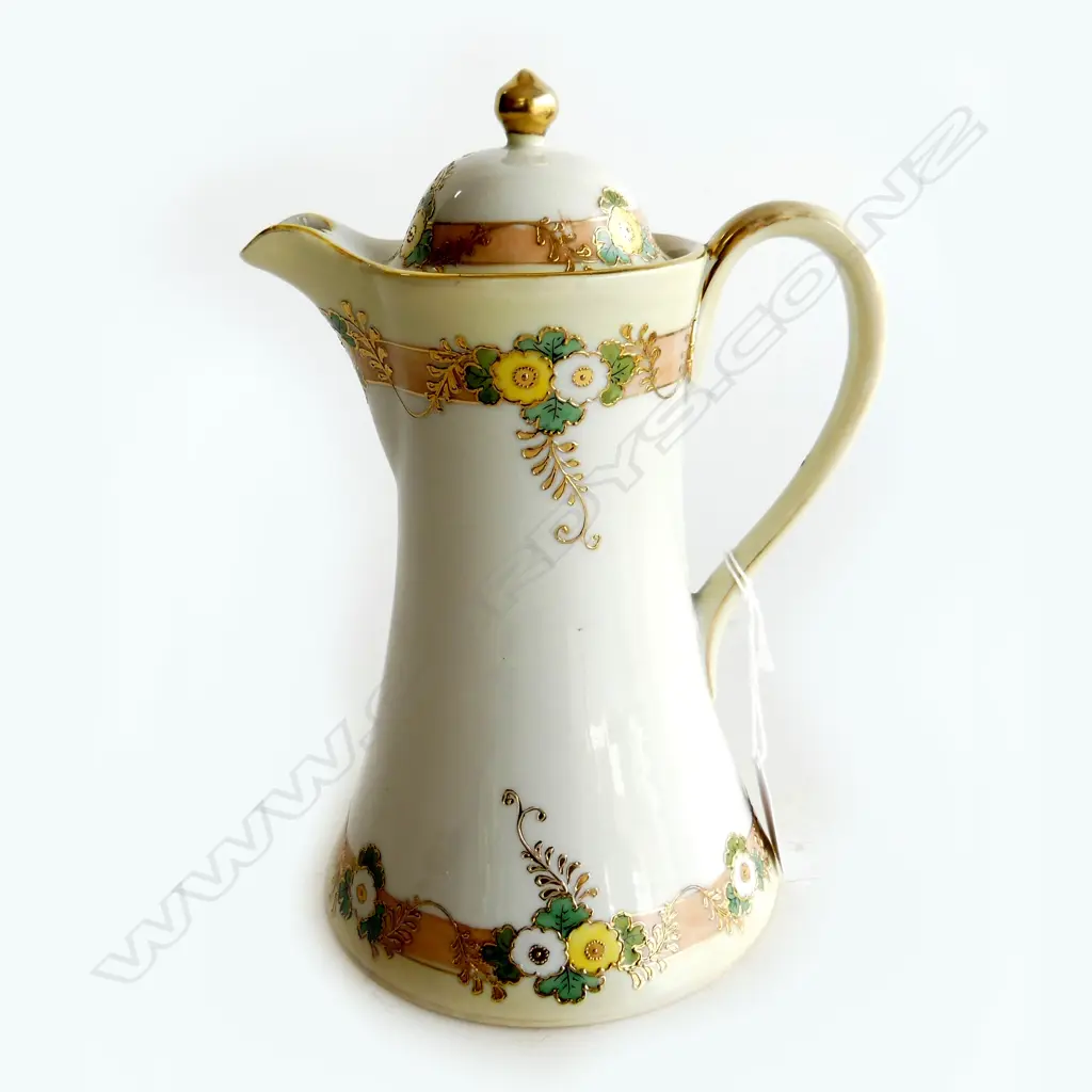 VINTAGE JAPANESE ROYAL NIPPON COFFEE POT HAND ENAMELLED AND GILDED H.240mm Image 1++