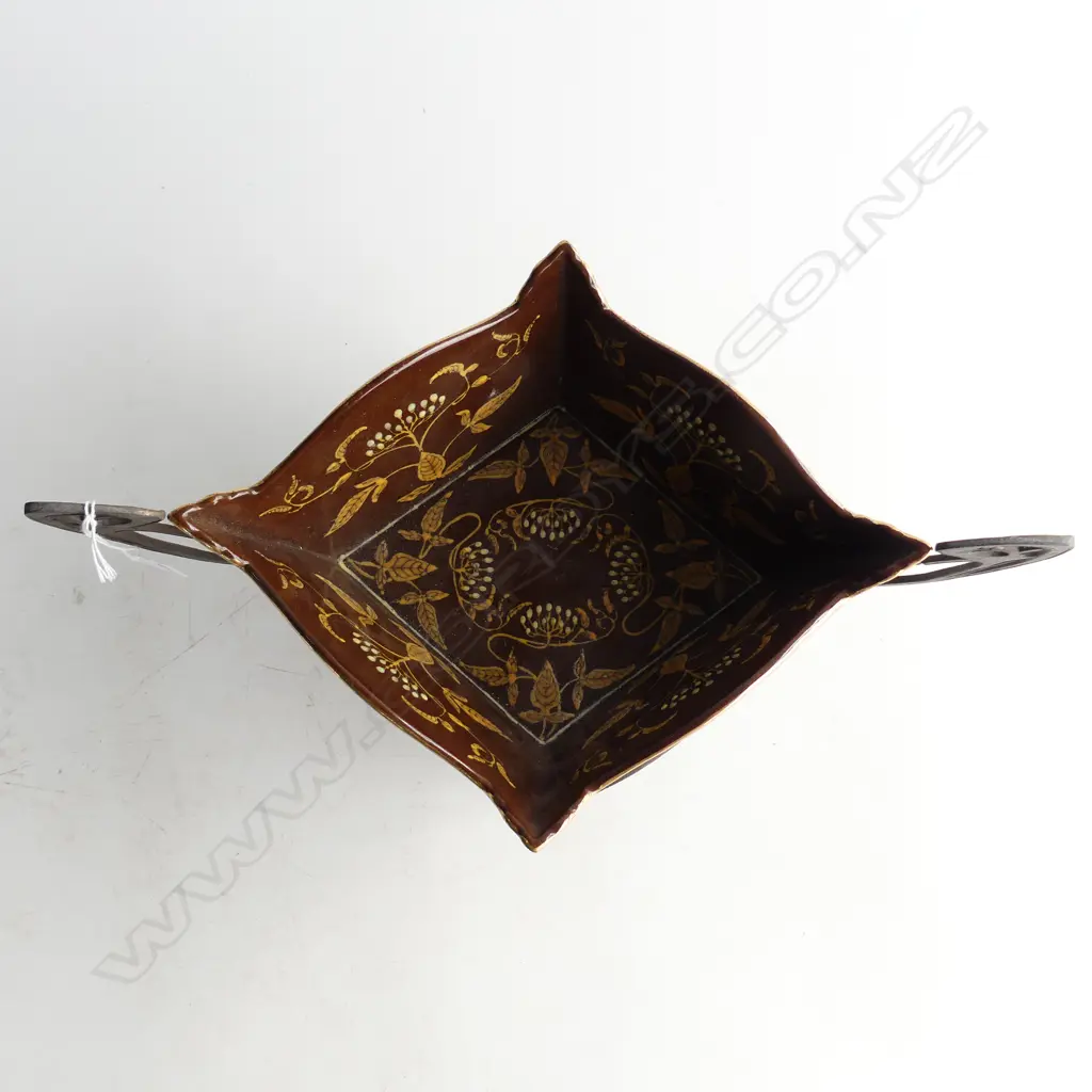 ART NOUVEAU ENAMELLED TABLE JARDINIERE IN BRASS NOUVEAU STAND L.365mm Image 1++