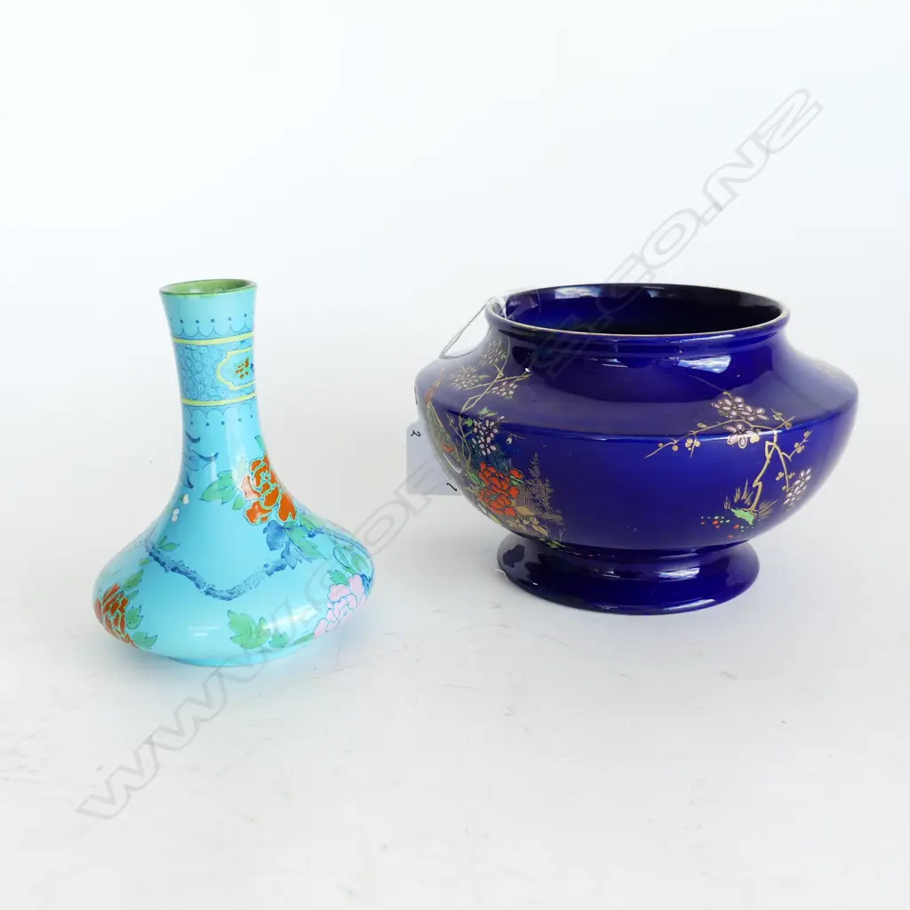 SHELLEY HAND ENAMELLED ROSE BOWL AND SHELLEY VASE - Chinoiserie pattern RARE & IN GOOD CONDITION Image 1++