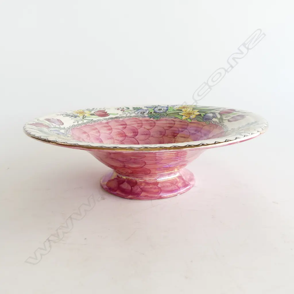 MALING PINK THUMB PRINT 'SPRINGTIME' PEDESTAL BOWL Dia.270mm IN EXC. CONDITION Image 1++