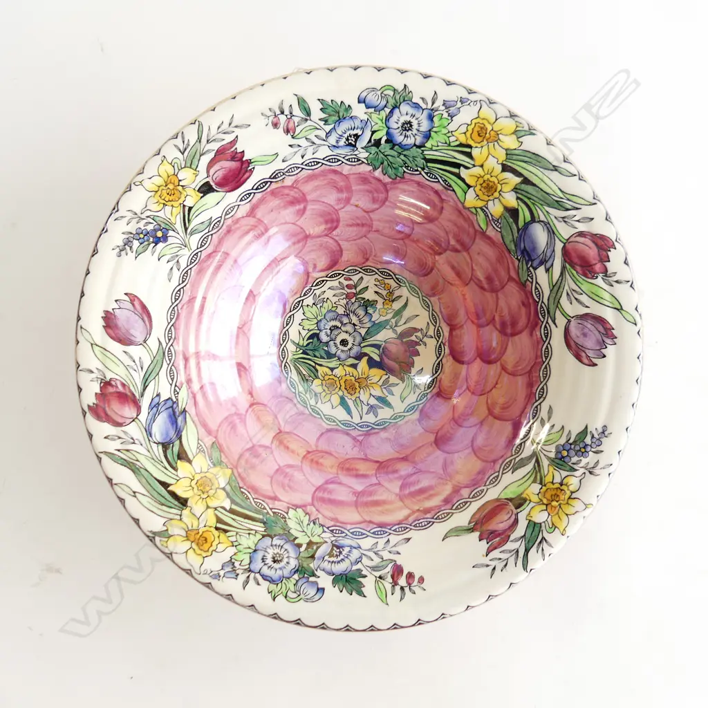 MALING PINK THUMB PRINT 'SPRINGTIME' PEDESTAL BOWL Dia.270mm IN EXC. CONDITION Image 1++