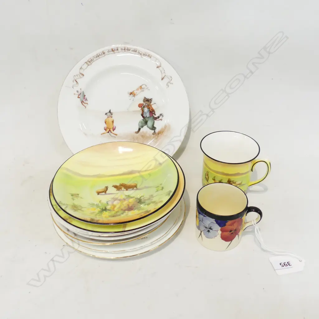 10 PCES ROYAL DOULTON; 6 NURSERY RHYMES PLATES, TRIO & PANSIES DEMITASSE CUP Image 1++