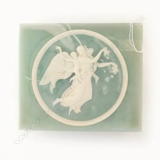NZ VINTAGE HANDCRAFTED CULTURED MARBLE JEWELLERY BOX WITH CLASSICAL ANGEL & CHERUB SCENE L. 20CM X 17CM