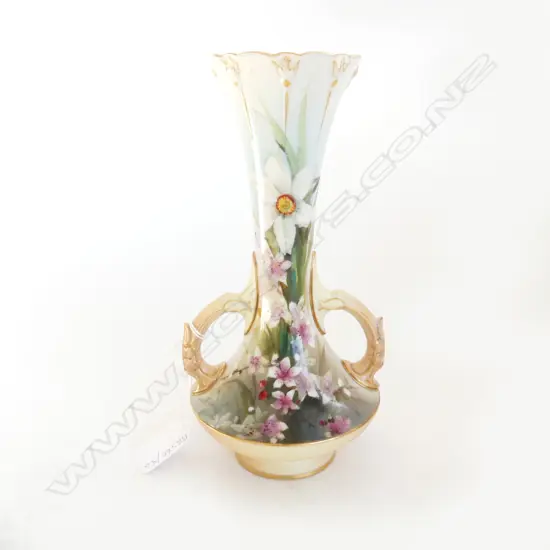 R/WORCESTER quality TRUMPET VASE hand painted spring flowers H.210mm