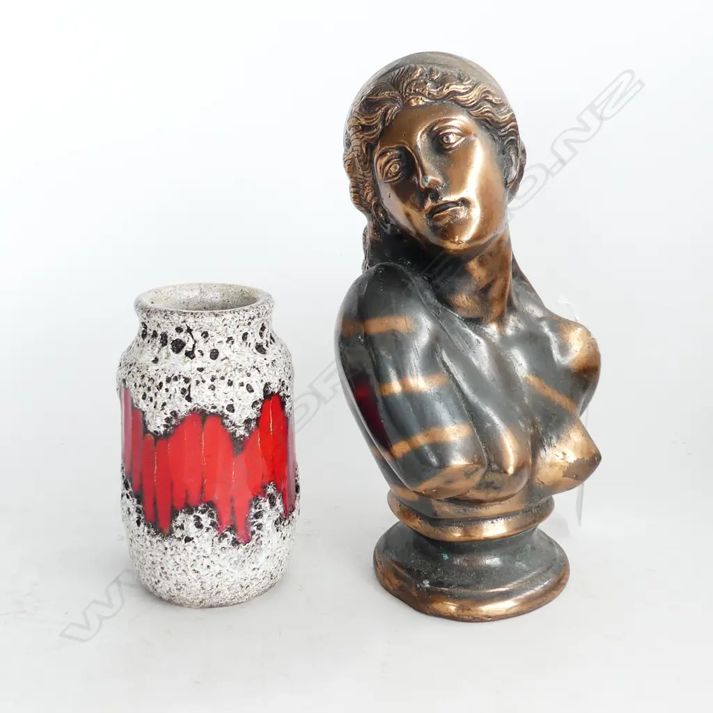 BRASS CLASSICAL BUST H.265mm + WEST GERMAN VASE H.150mm Image 1++